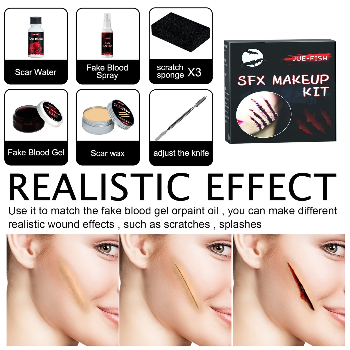 Sfx Makeup Kit Halloween Makeup Kit Halloween Fake Blood Makeup Kit Halloween Scary Face Makeup Sfx Makeup Fake Wound Scar For Art,Theater,Halloween,Parties And Cosplay